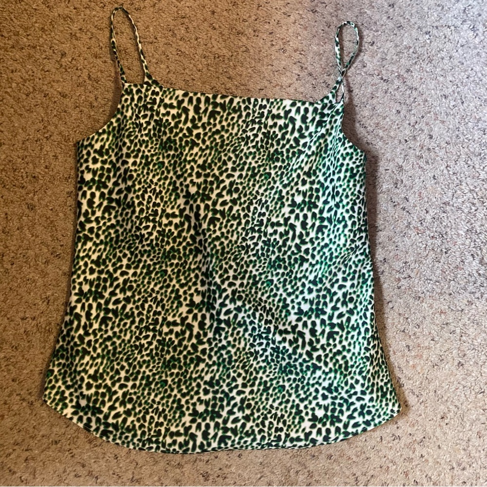 Bar III leopard print bright electric green black silky square neck cami blouse
